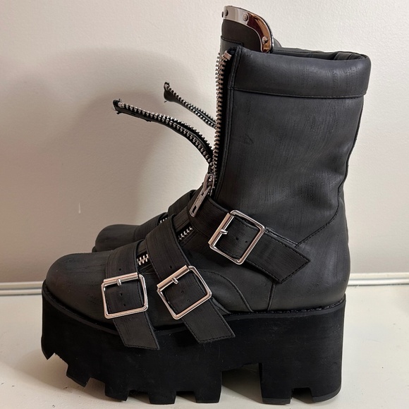CURRENT MOOD MADE IN HELL DOLLS KILL GOTH BLACK CHUNKY HEELPLATFORM BOOTS SIZE 8 - Picture 8 of 11